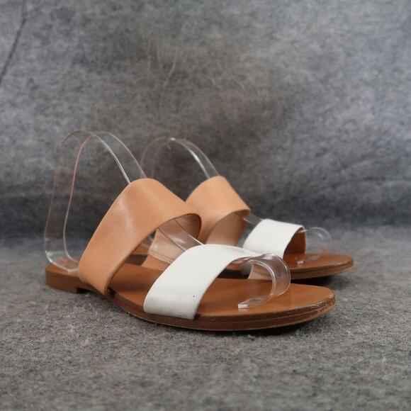 Vince Camuto Shoes Womens 8 Sandals Slides Double Strap Flat Fashion Leather Tan - Picture 1 of 13